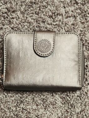Kipling Metallic Pewter Compact Wallet
